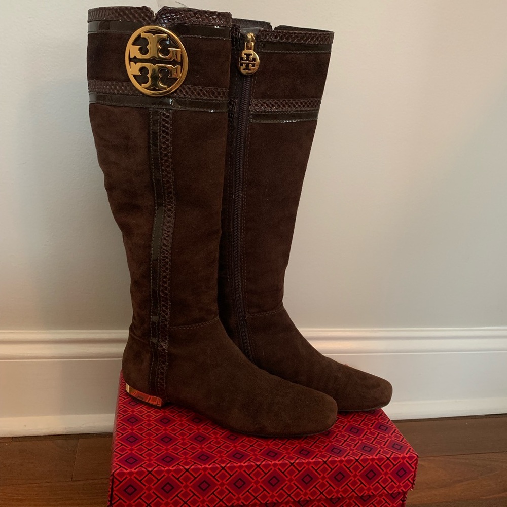 Tall Brown Suede Tory Burch Boots, Size 6